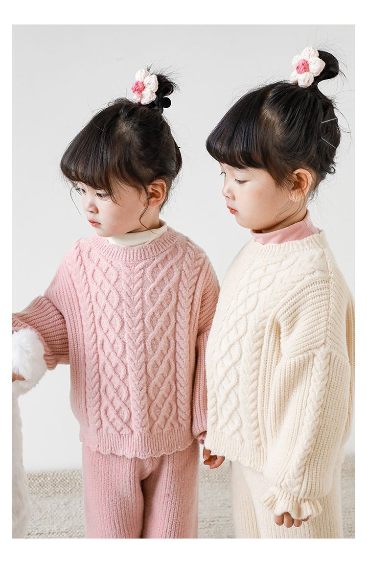 TONGMO - 復古針織花邊長褲-卡其色