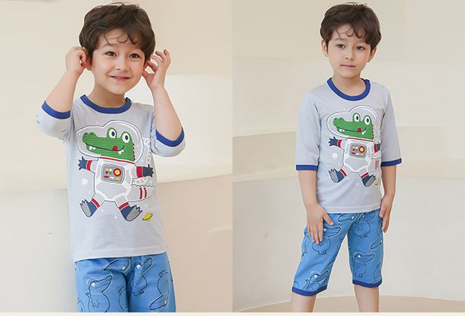 正韓 Puco - 超優質嬰幼兒/兒童七分袖100% 有機純棉家居服/睡衣-太空鱷魚