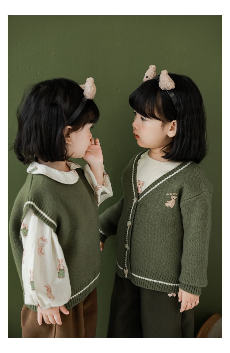 腰鬆緊五分百搭寬褲-熊熊-綠色