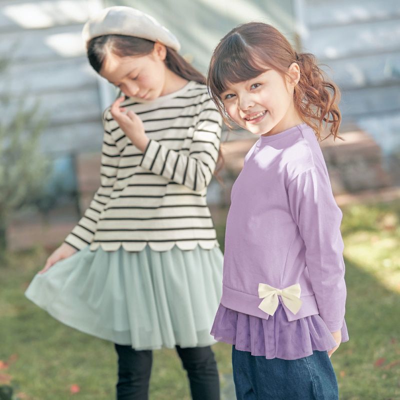 日本千趣會 - GITA 側邊蝴蝶結下擺薄紗長袖上衣-薰衣草紫