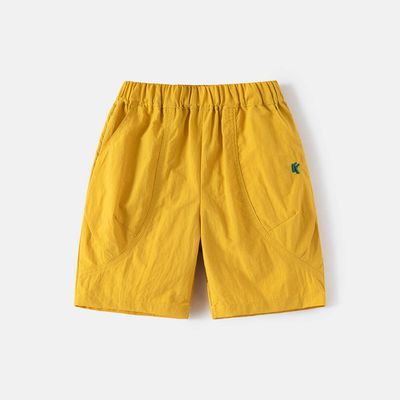 WELLKIDS - 腰鬆緊休閒五分褲-刺繡字母-黃色