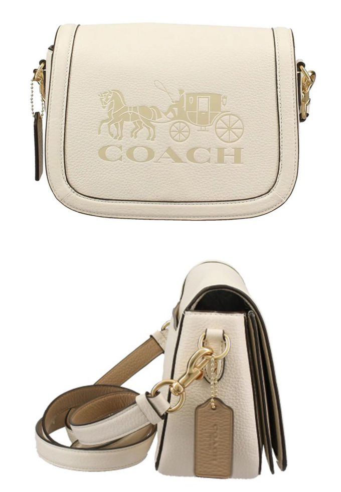 COACH - 馬車LOGO翻蓋斜背馬鞍包 (白)