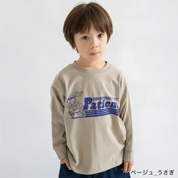 日本 BRANSHES - 100%棉 美式印花薄長袖上衣-兔子送披薩-白