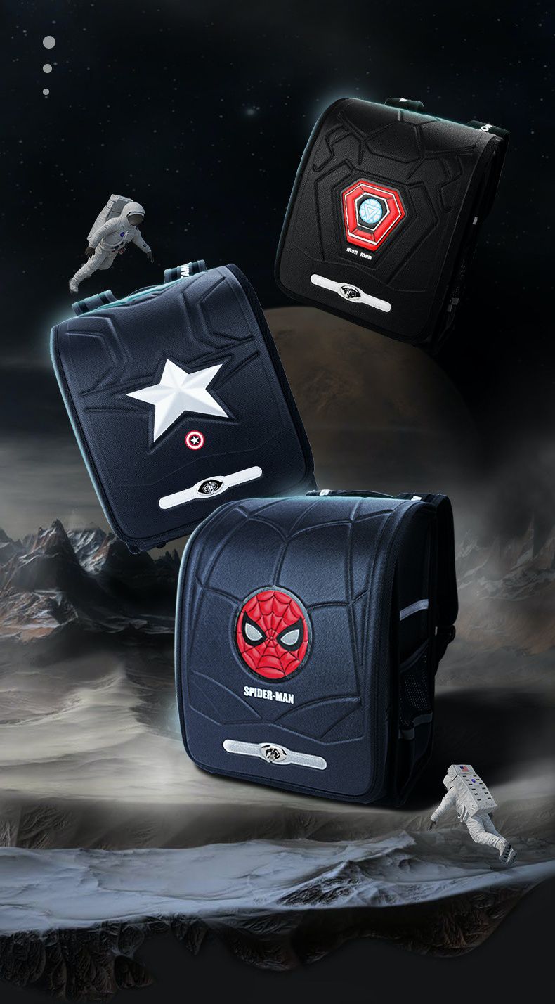 日式簡約大容量書包-卡通人物蜘蛛人-藍色 (建議90~120cm)-27x18x36cm