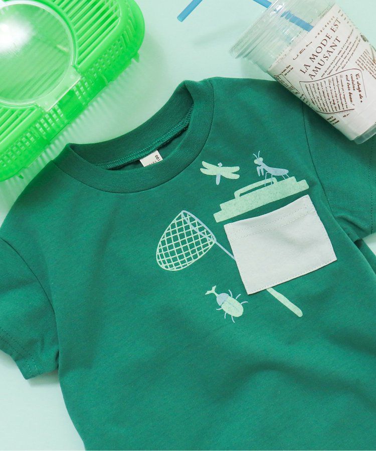 日本 apres les cours - 童趣印花口袋短袖上衣-昆蟲-草綠