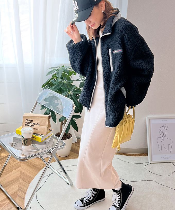 日本 Classical Elf - 泰迪熊毛絨立領運動風配色外套-紫x綠