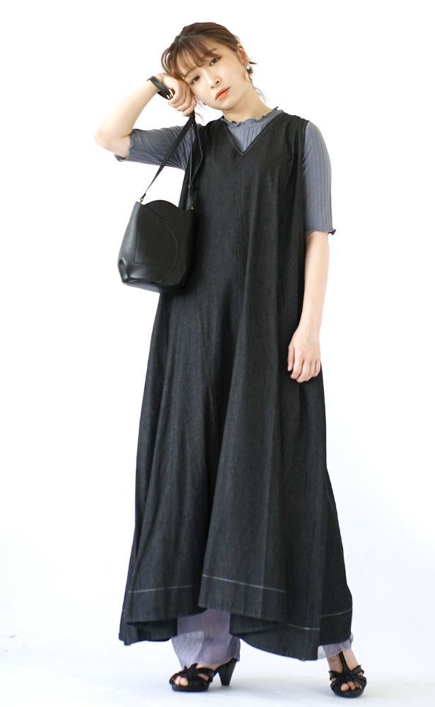 日本 zootie - 透氣丹寧V領無袖洋裝/背心裙-靛藍