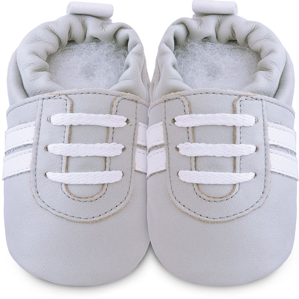 英國 shooshoos - 健康無毒真皮手工鞋/學步鞋/嬰兒鞋/室內鞋/室內保暖鞋-灰白運動型