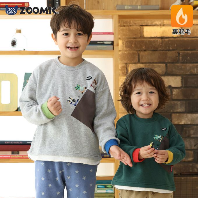 日本 ZOOLAND - 俏皮動物滑板車裏毛長袖上衣-灰