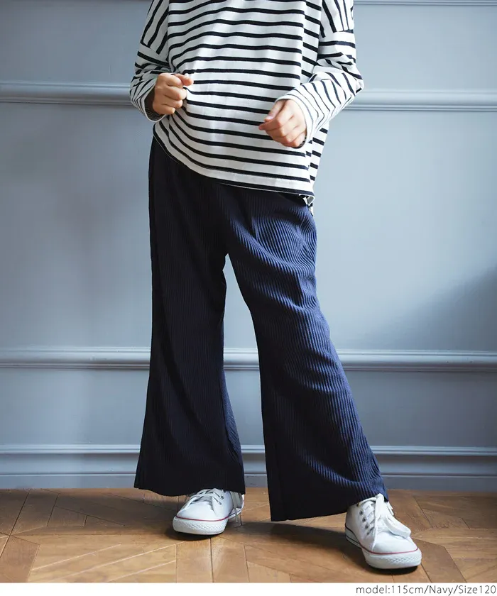 日本 COCA - [可剪裁] 羅紋彈性垂墜感寬褲-孩子-芥黃