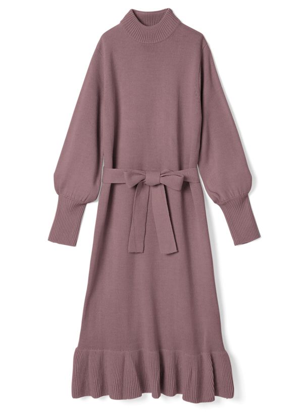 日本 GRL - 針織蝴蝶結綁帶荷葉擺洋裝-象牙白