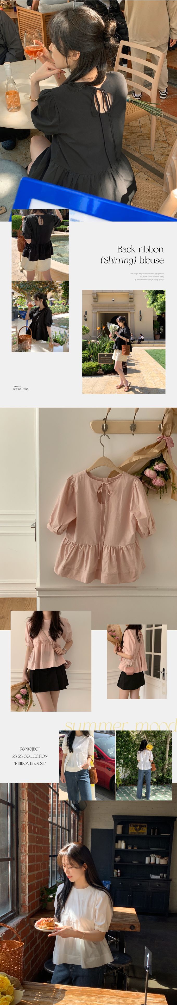 韓國 98doci - 質感後綁結公主袖上衣-淡粉