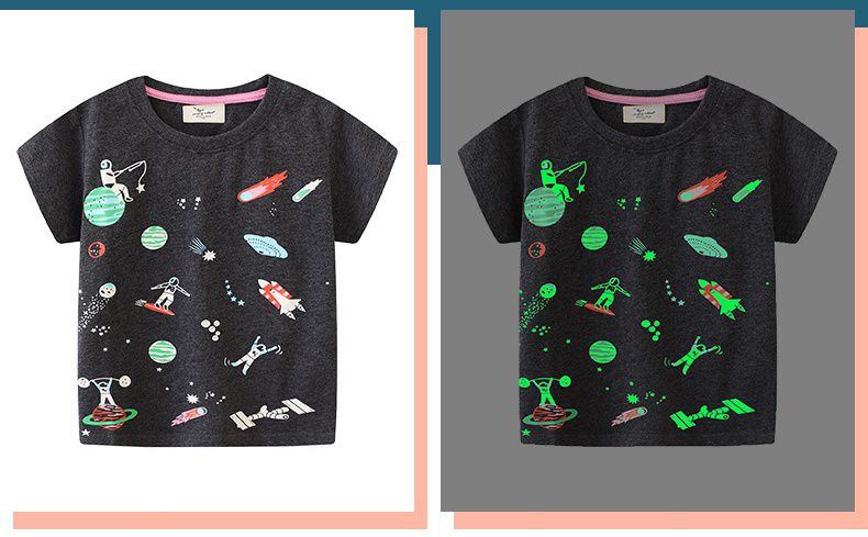 Jumping meters - 夜光圓領短袖上衣-太空遨遊-黑色