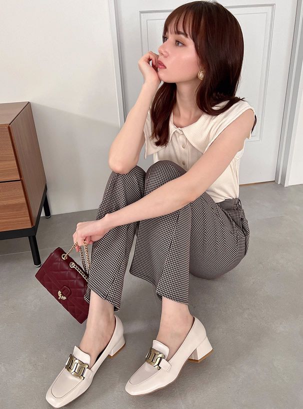 日本 GRL - 水手領羅紋針織無袖上衣-淺灰杏