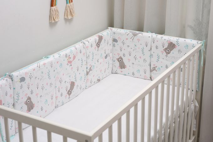 Vanibaby - 純棉可拆洗床圍6片組 (棉心有內膽布套)-花間小熊