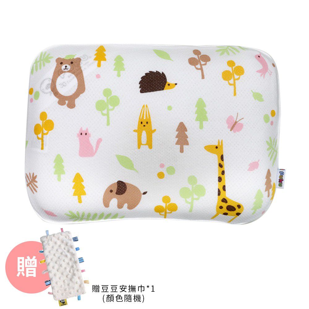 PUKU 藍色企鵝 - Air護頭型3D嬰兒枕-動物森林-買贈樂豆安撫巾*1(顏色隨機)