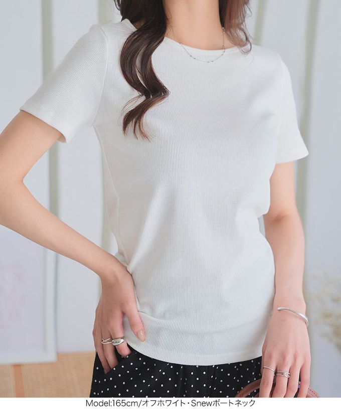 日本 Kobe Lettuce - [人氣定番]彈性羅紋短袖上衣-(可選領)-淺灰