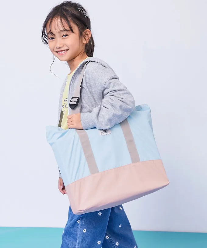 日本 devirock - 撞色輕量大方肩背上學提袋(背帶可調)-水藍x粉紅 (FREE)
