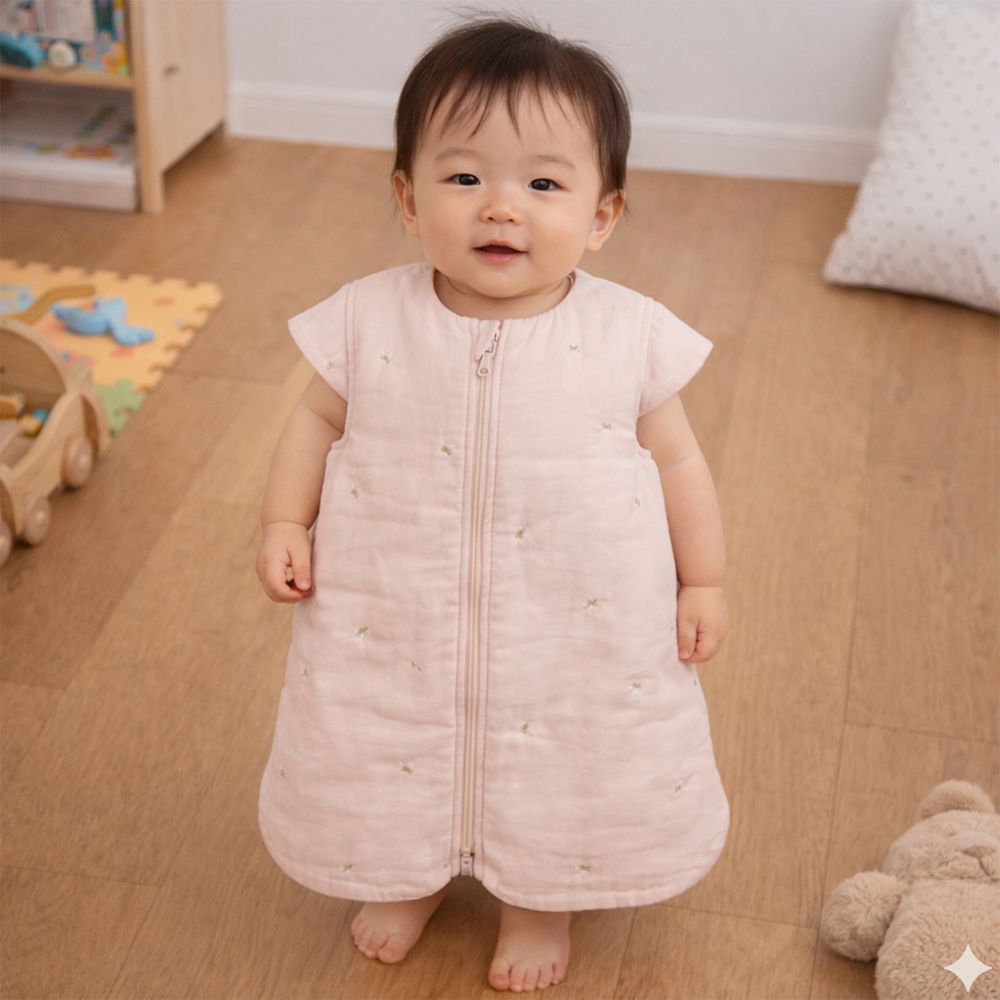 扶站期透氣舒適防踢被-小花-粉紅色 (70~80cm)