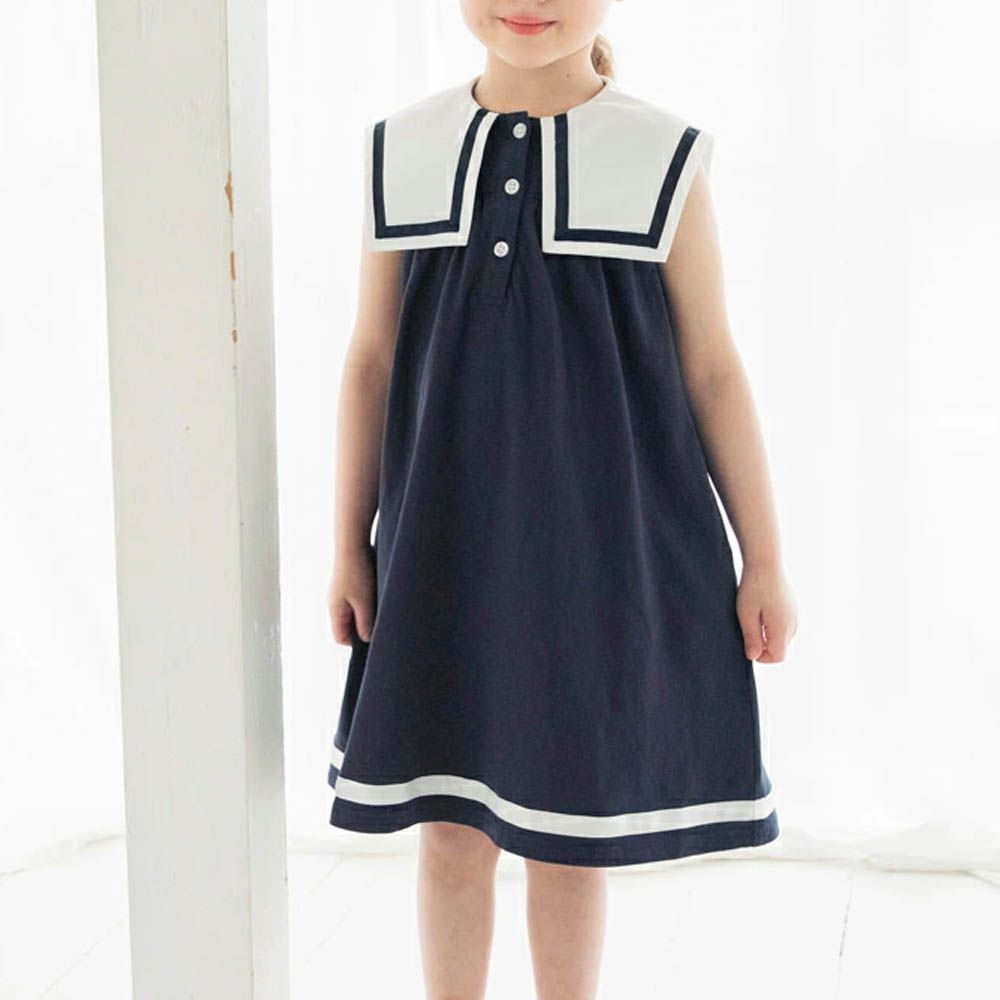 夏日水手領背心洋裝-海軍藍