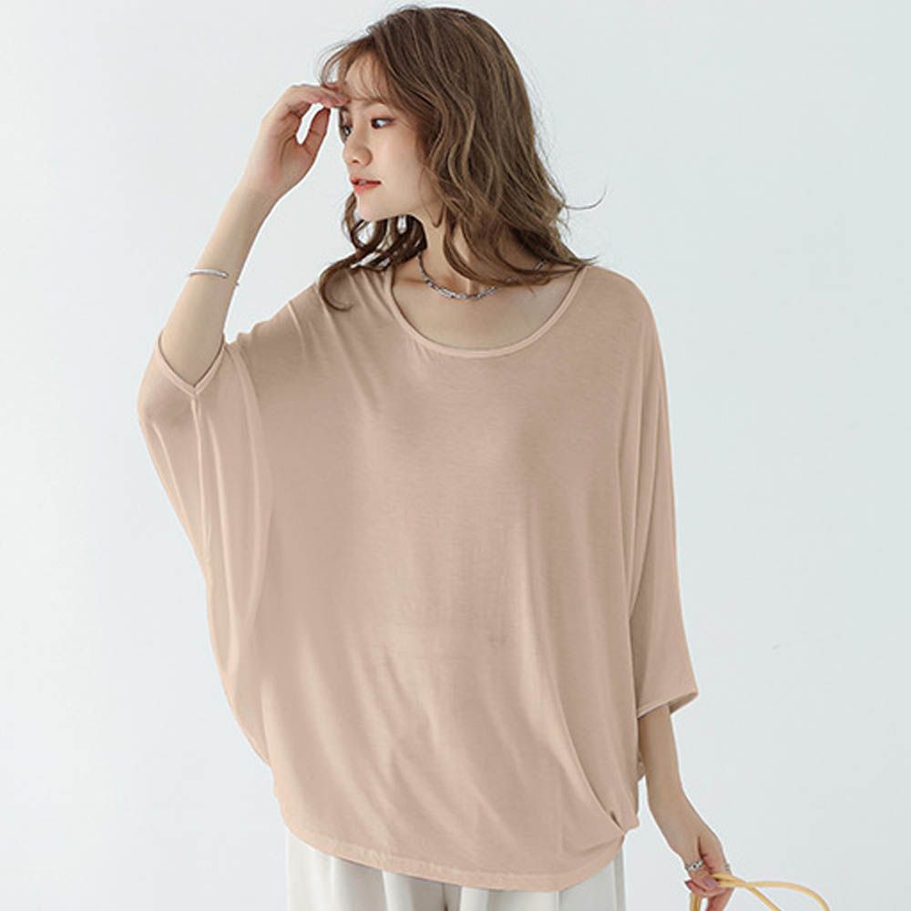 莫代爾3D剪裁瘦瘦蝙蝠袖上衣-膚色 (F)