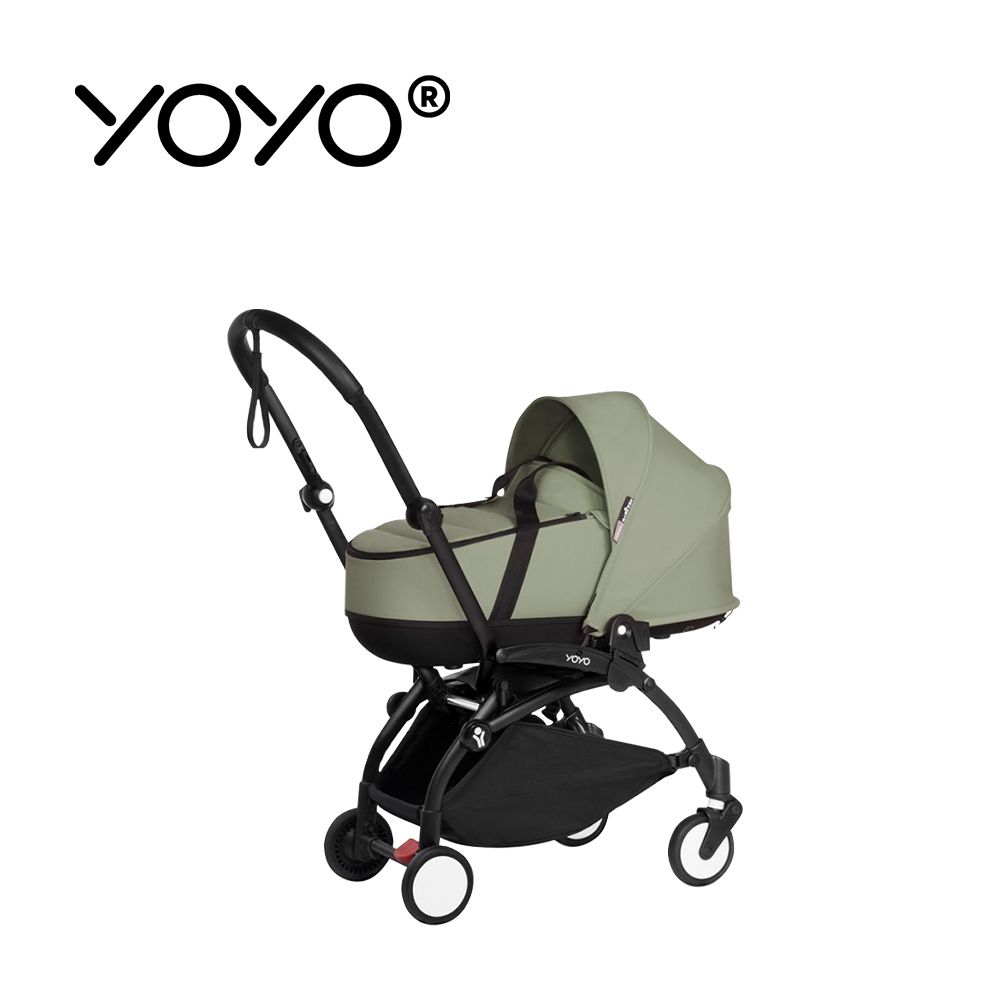 Stokke - YOYO² 法國 Bassinet 0+新生兒睡籃推車(含車架)-黑色車架+橄欖綠睡籃