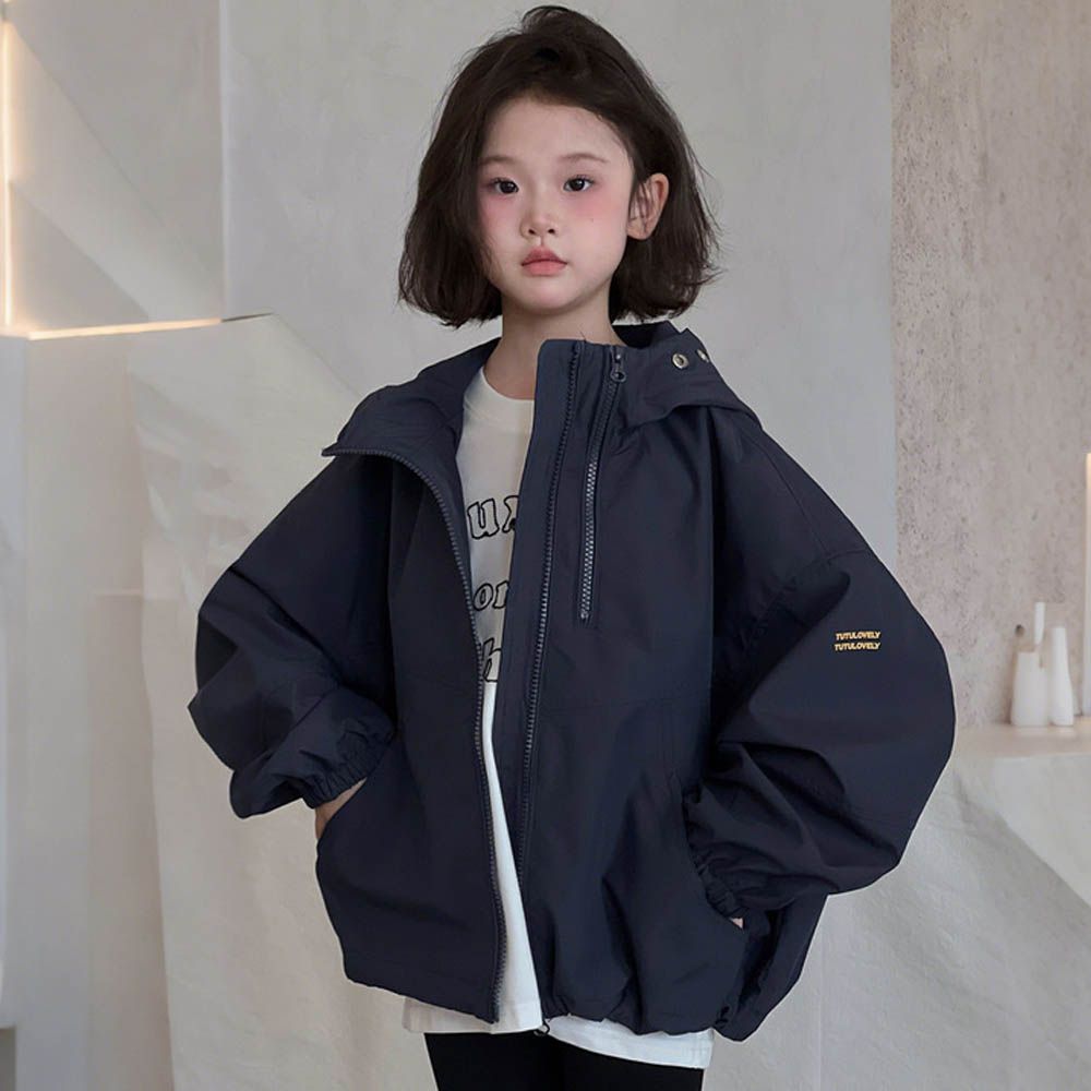 防水耐磨立領連帽防風外套-藏青