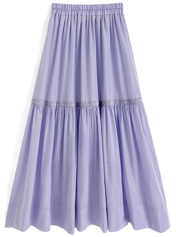 日本 GRL - 純棉花蕾絲滾邊修身長裙-奶茶棕 (M)