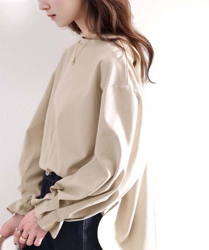 日本 Classical Elf - 100%棉 船領顯瘦糖果袖上衣-摩卡棕