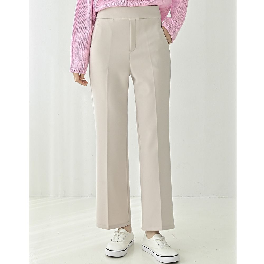 Domingoblue 彈性腰職感俐落直筒西裝褲-象牙白