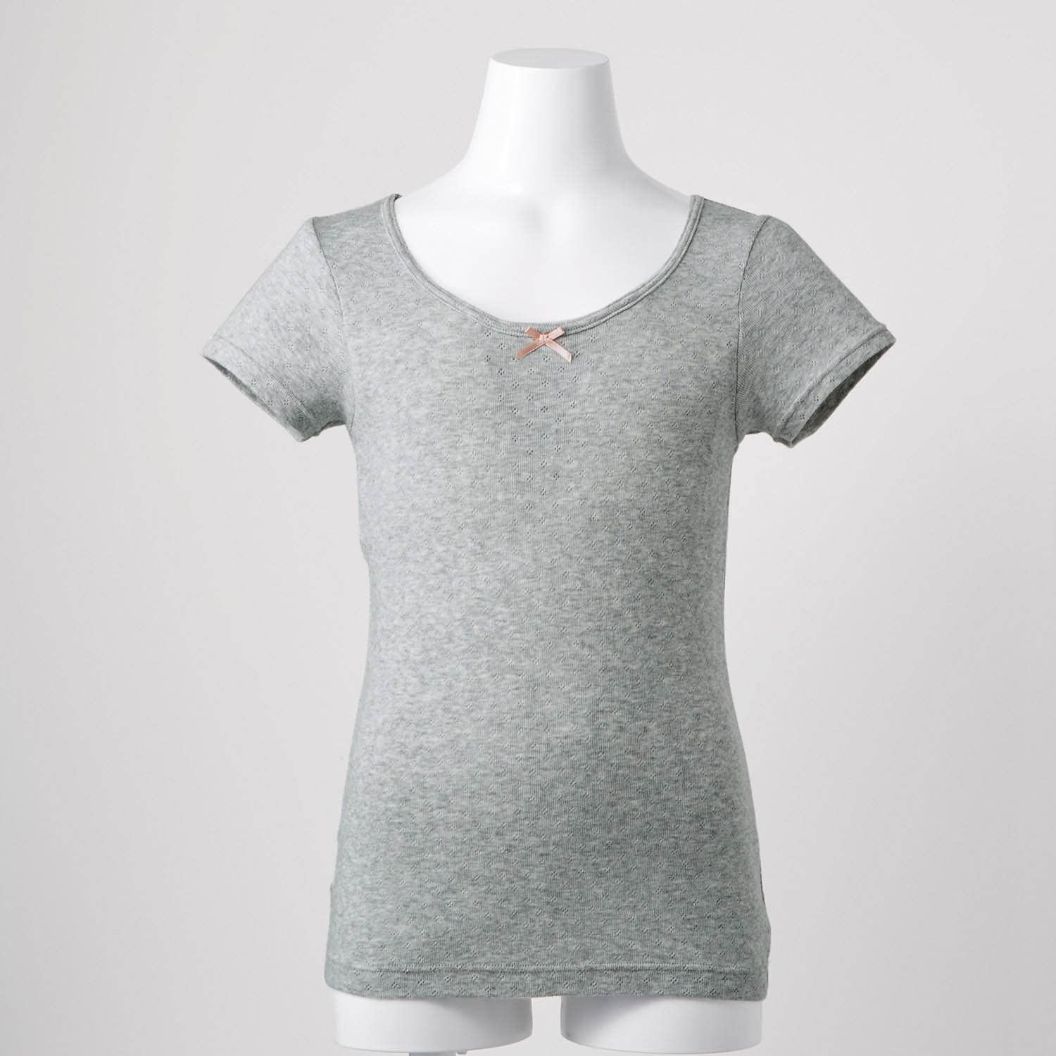 日本 Hummingchouchou - 100%棉 附Bra少女內搭短袖上衣-蝴蝶結-米白