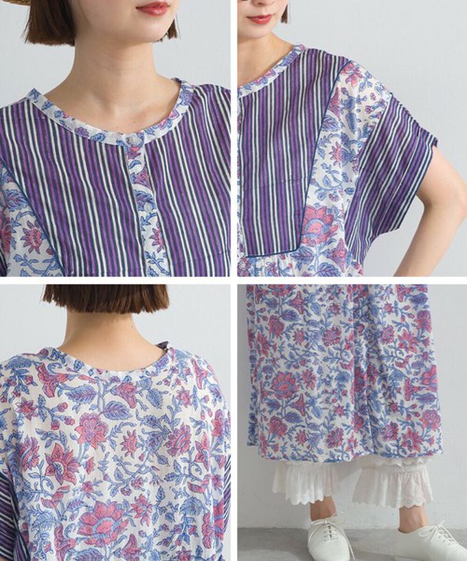 日本 Lupilien - 前後2way 自然風花卉印度棉輕盈洋裝-海軍藍