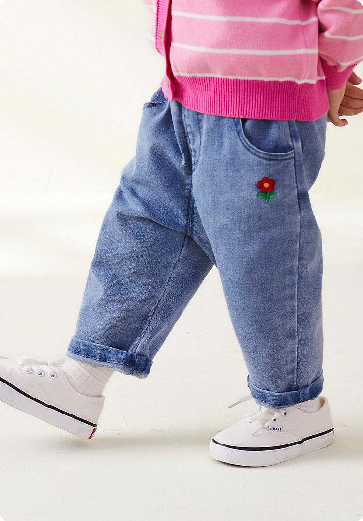 帥氣牛仔長褲-小花