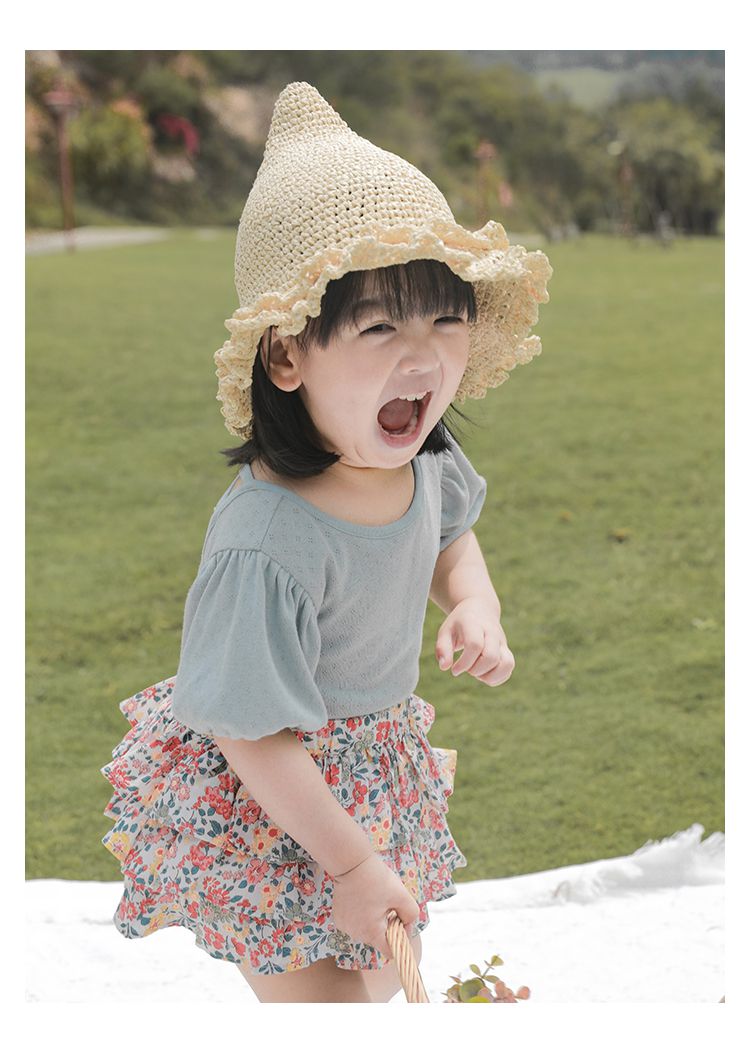 鳥眼簍空泡泡袖上衣-黃色