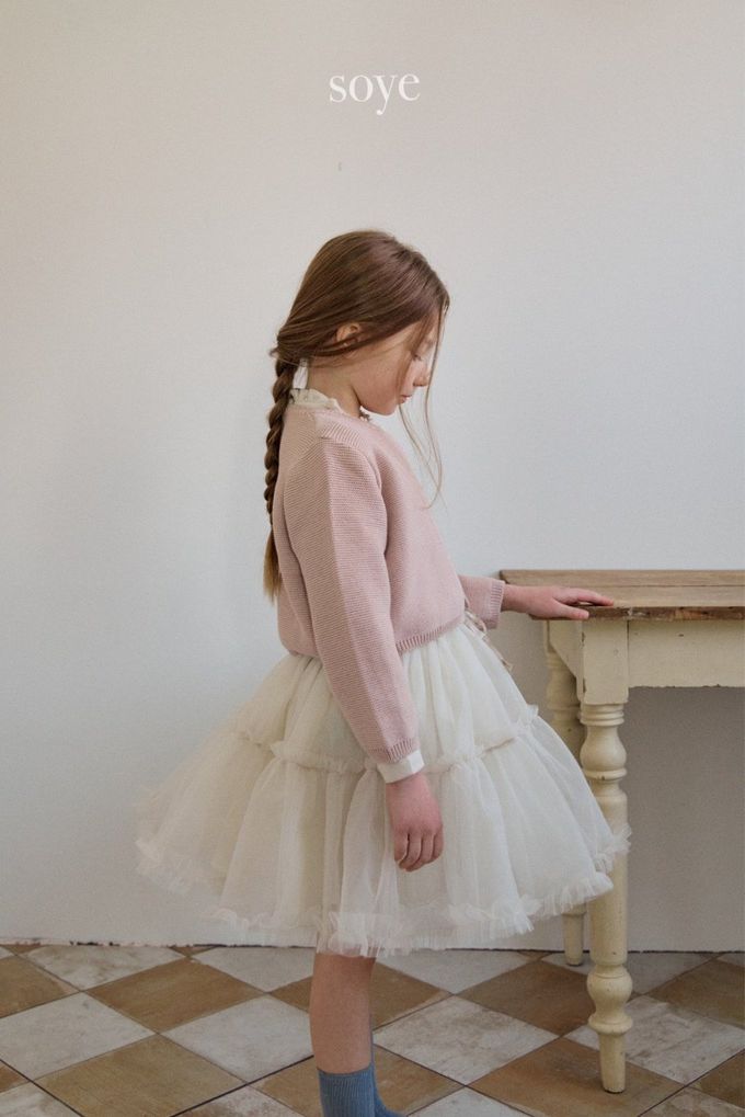 韓國 soye - 夢幻蕾絲層次拼接蓬蓬裙-米杏白