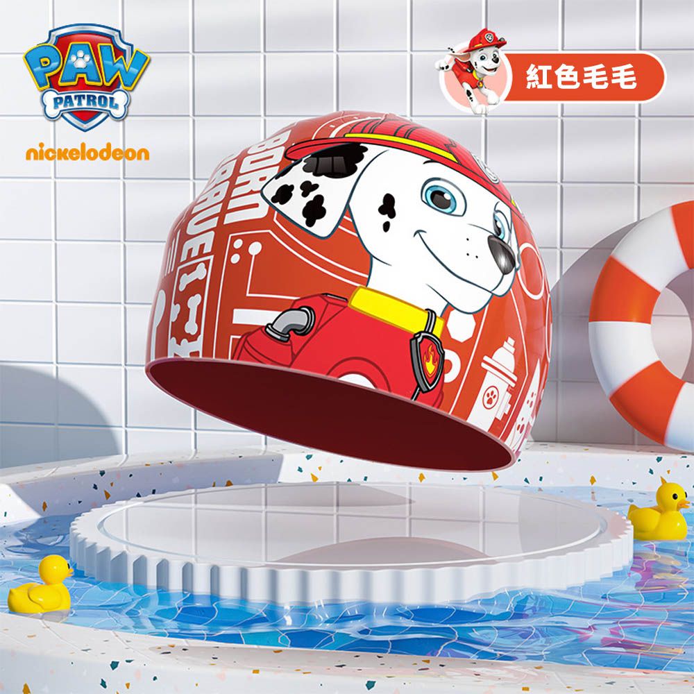 矽膠兒童泳帽-卡通人物毛毛-紅色