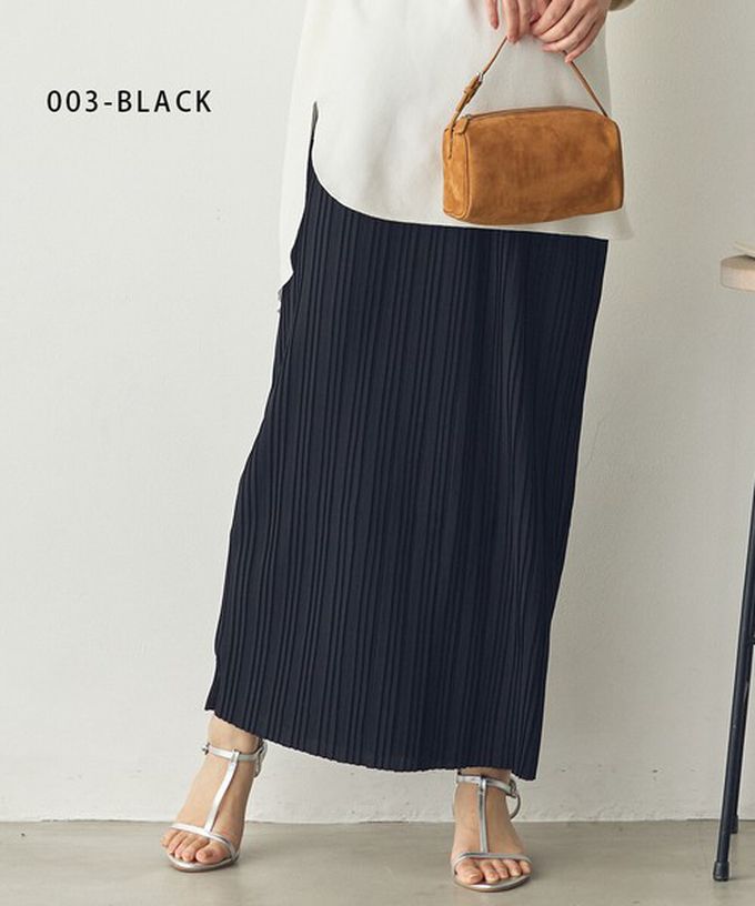 日本 Sans Souci 34+ - 細摺搖曳優雅長裙(全腰鬆緊)-黑 (M)