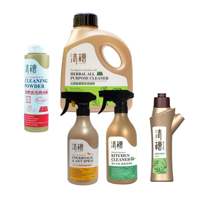 清檜 Hinoki Life - 大掃除廚房特惠組-廚房清潔劑+天然去污亮光粉+洗碗精+抗菌驅離萬用清潔劑+天然防蟑螂螞蟻噴劑