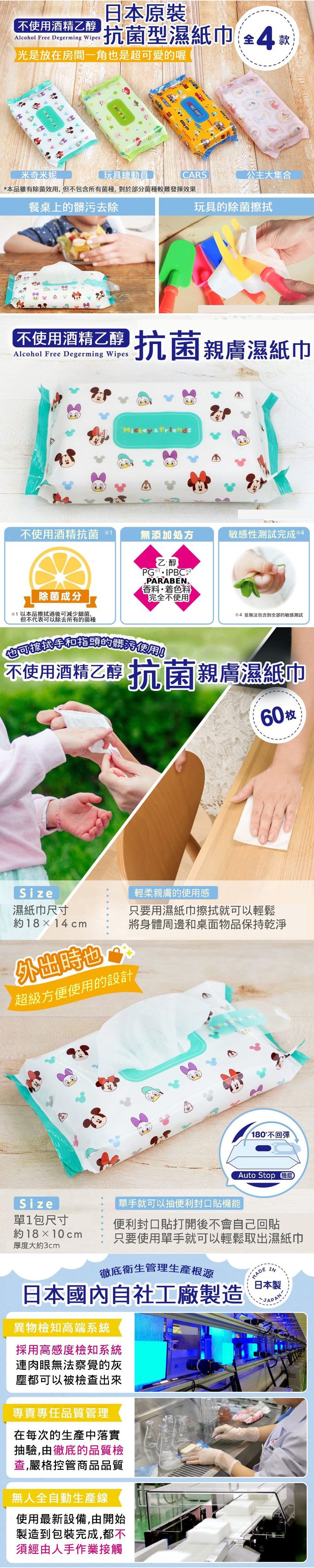 日本 LEC - 迪士尼抗菌濕紙巾-米奇米妮-12包入箱購組-60抽X12包入