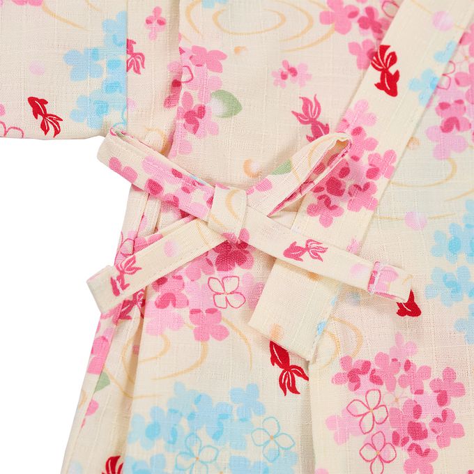 akachan honpo - 兩件式甚平-繡球花、金魚-淺卡其色