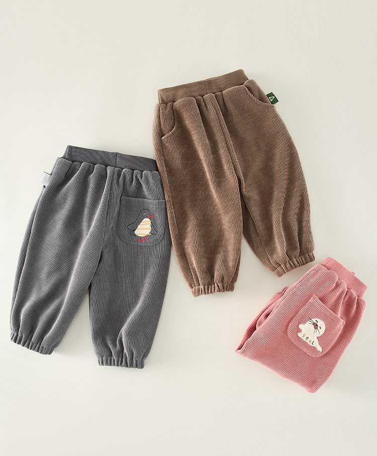 加絨加厚燈芯絨休閒長褲-海豹-粉色