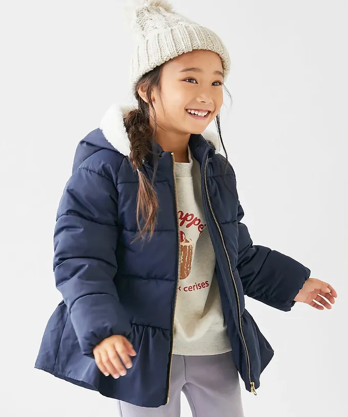 日本 devirock - 甜美下擺輕暖纖維羽絨外套(毛帽可拆)-淺藍紫