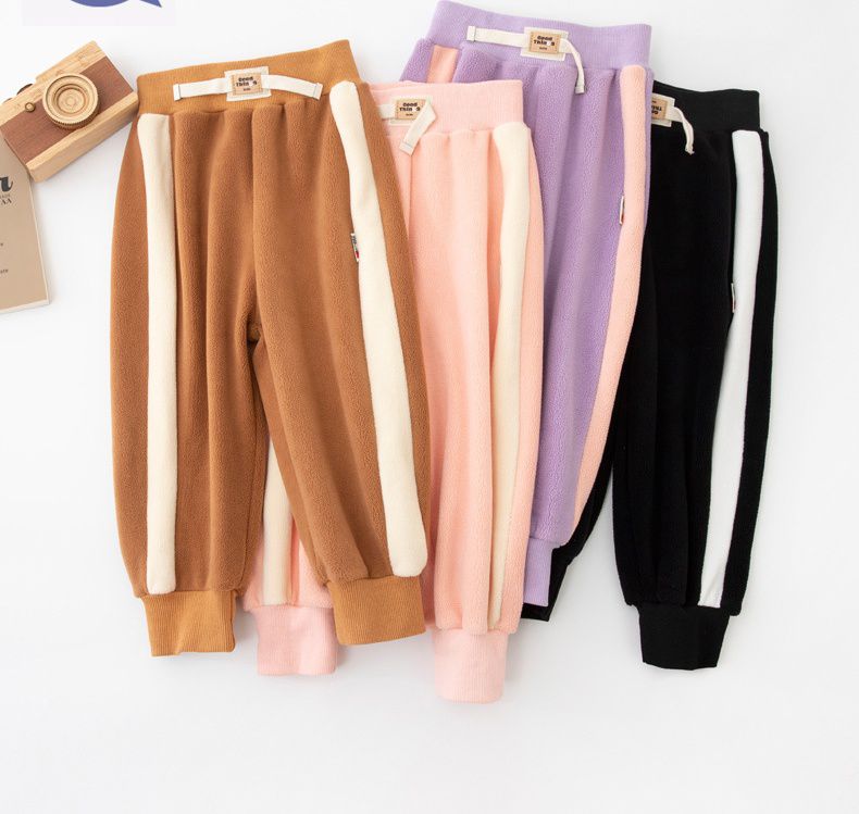 FANMOU - 加絨腰鬆緊束口休閒長褲-粉色