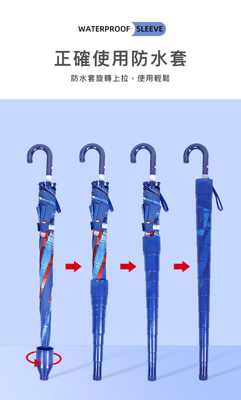 套管防滴水黑膠晴雨兩用傘-卡通人物鋼鐵人-藍色