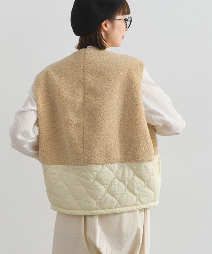 日本 Lupilien - 文青風異素材毛絨拼接保暖背心-炭灰