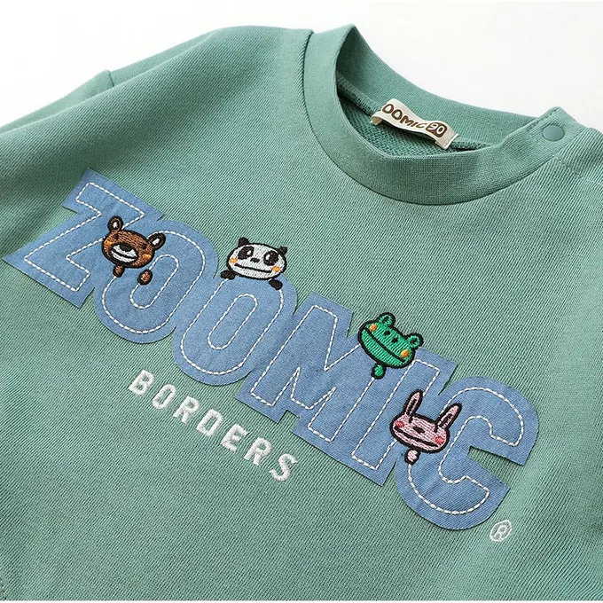 日本 ZOOLAND - 丹寧風小熊裏毛長袖上衣-品牌好朋友-海軍藍x黑