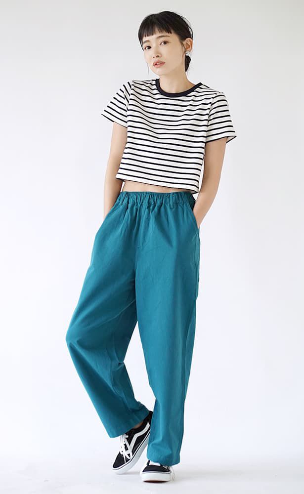 日本 zootie - 棉質舒適顯瘦短版上衣-橫條紋-藍x白