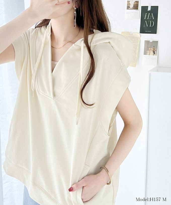 日本 Classical Elf - Java 深V領休閒寬短袖連帽上衣-象牙白