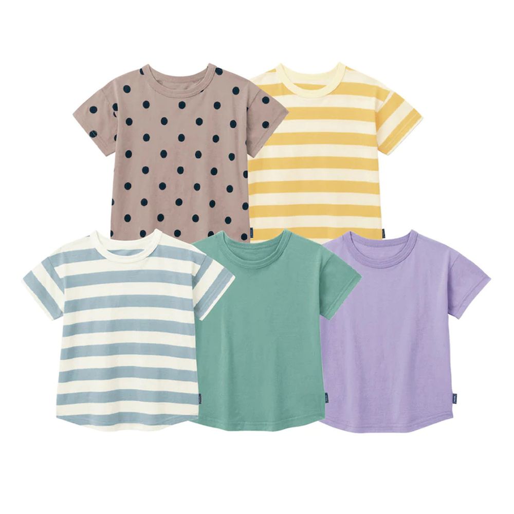 日本千趣會 - 超值T恤五件組(短袖)-條紋/點點/素色-繽紛色系