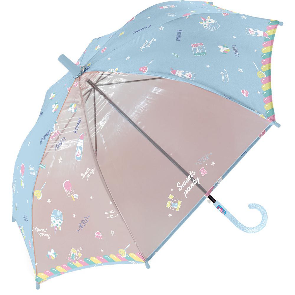 日本中谷 - 透明窗設計兒童雨傘/直傘-獨角獸甜點-水藍 (50cm(身高115-125cm))